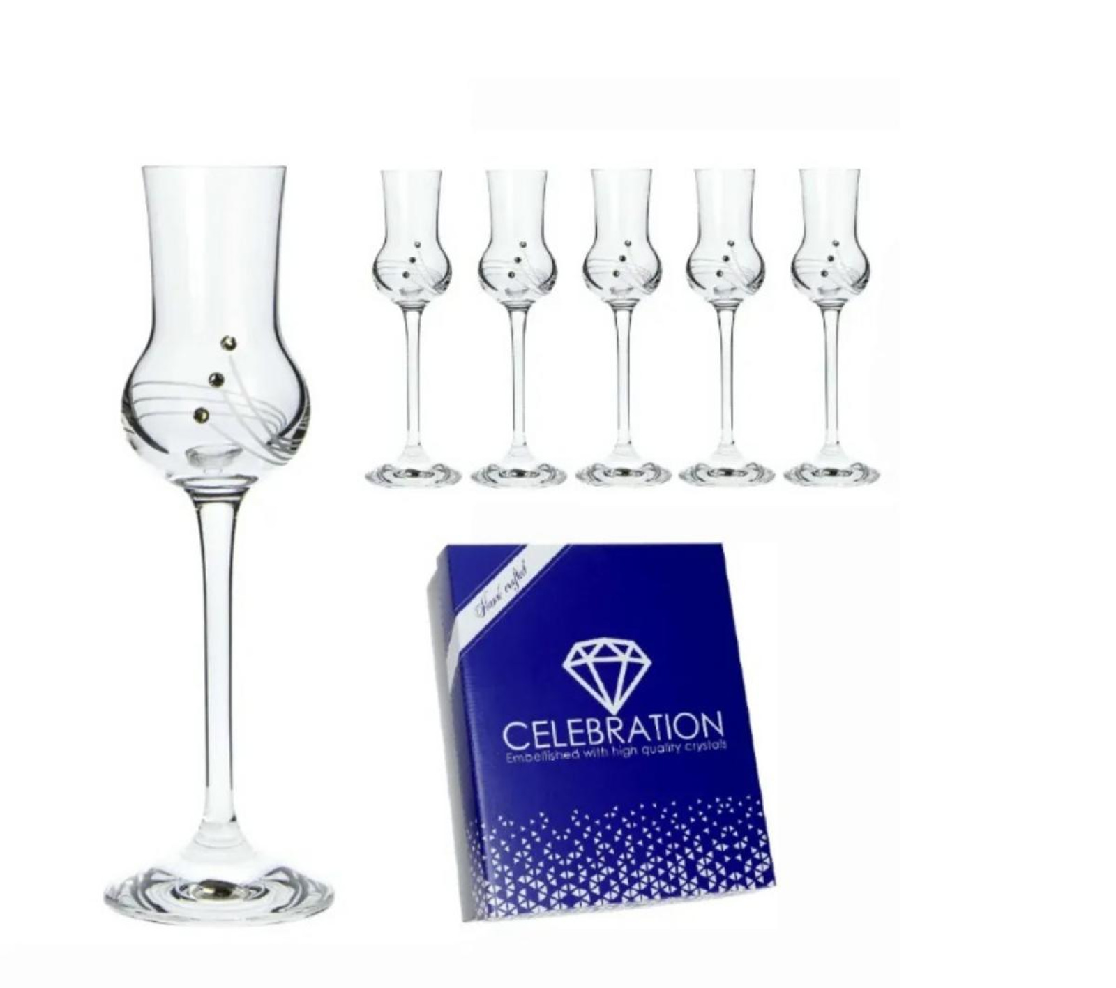 Pohár štamprlík na stopke Grappa CRYSTALS 70ml, sada 6 ks KLC