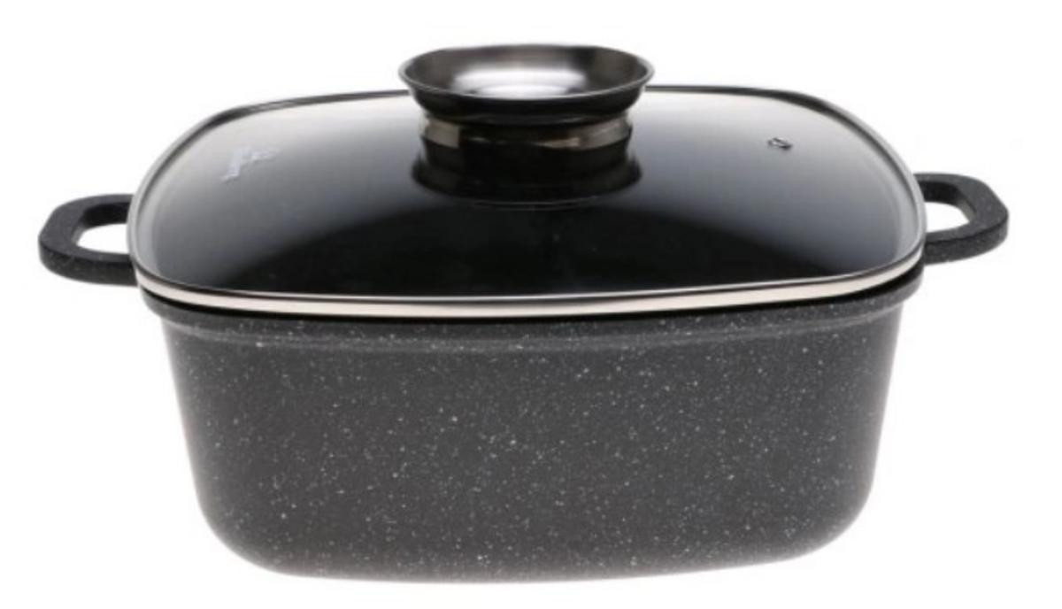 Hliníkový hranatý hrniec 4,4 l s keramicko-mramorovým povrchom + pokrievka (24×24×10 cm)