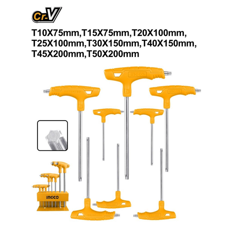 Kľuč torx T-rúčka sada 8ks CrV T10-T50mm INGCO Industrial