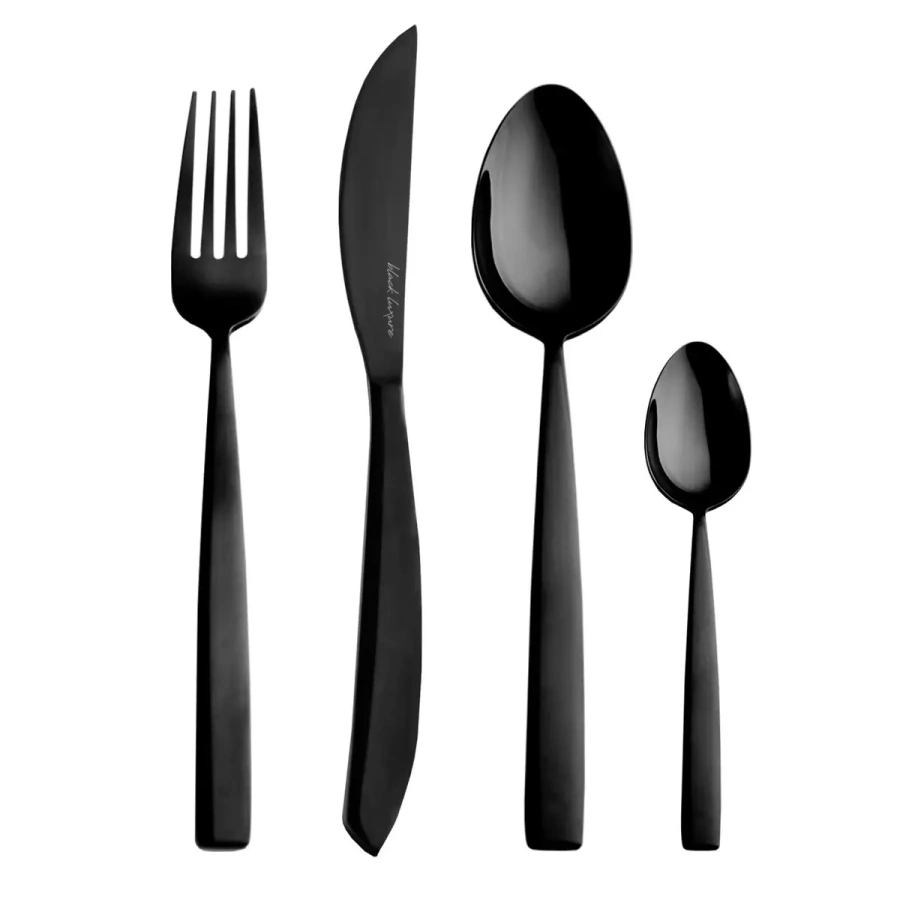 Čierny príbor BLACK LUXURE 24 dielov – luxusná PVD sada nerezových príborov