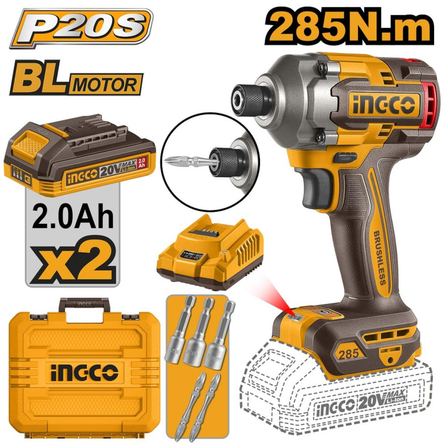 Uťahovák rázový 285N.m CIRLI2028E INGCO AKU 20V P20S KIT INDUSTRIAL