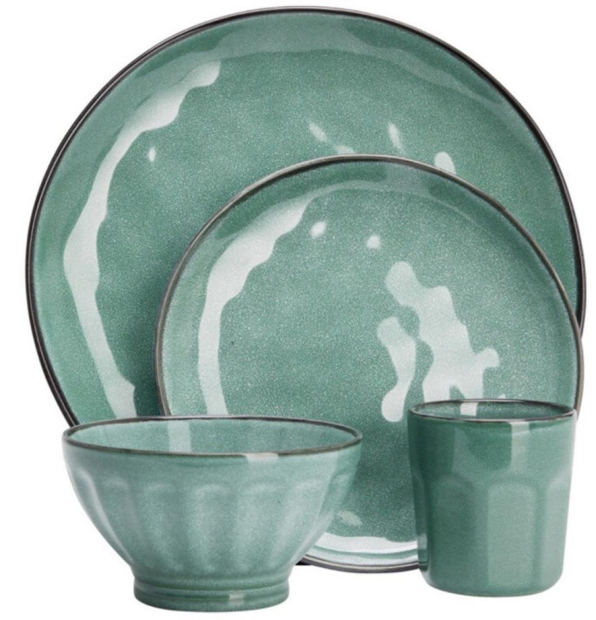 Tanier sada 16-dielna kameninová zelená