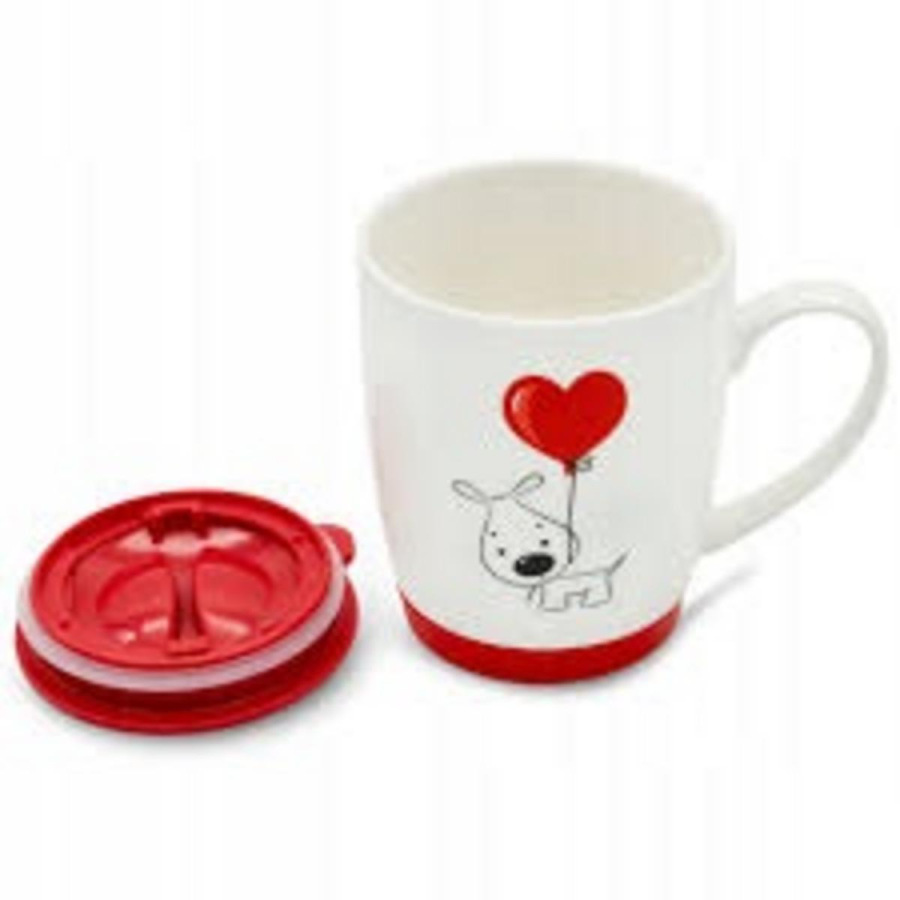 Hrnček porcelánový s uzáverom 350ml, valentínsky dekor