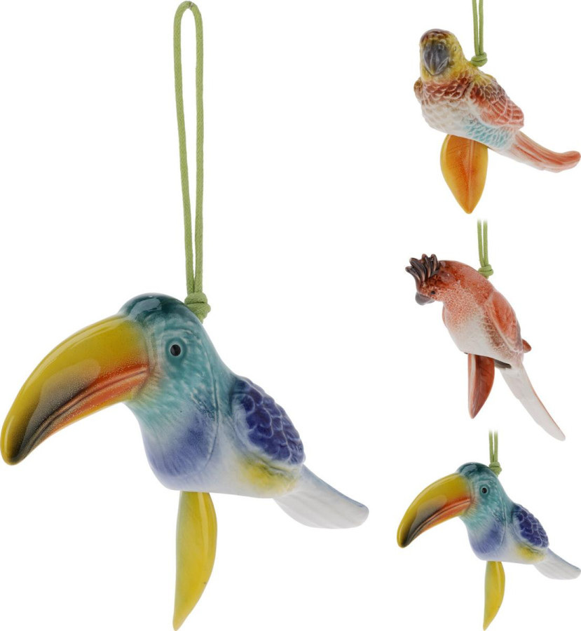 Dekorácia zvonkohra vták – porcelán, mix druhov, jemný zvuk