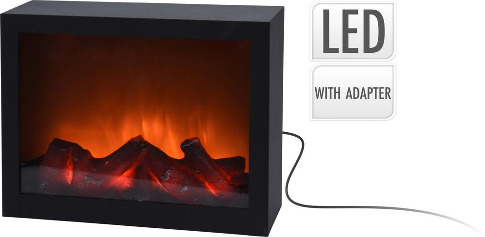 LED dekoratívny krb 29 × 23 × 10 cm / efekt plameňa / čierny / s adaptérom