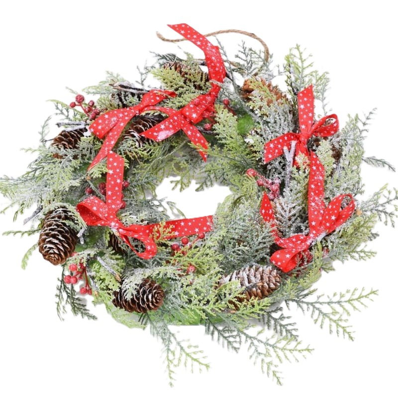 Vianočný veniec dekorovaný – plastový veniec s textilnými mašľami