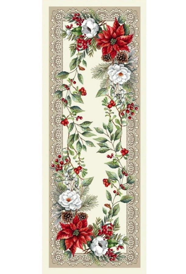 Obrus gobelínový, Vianoce Kvety a čipky, 40x100cm