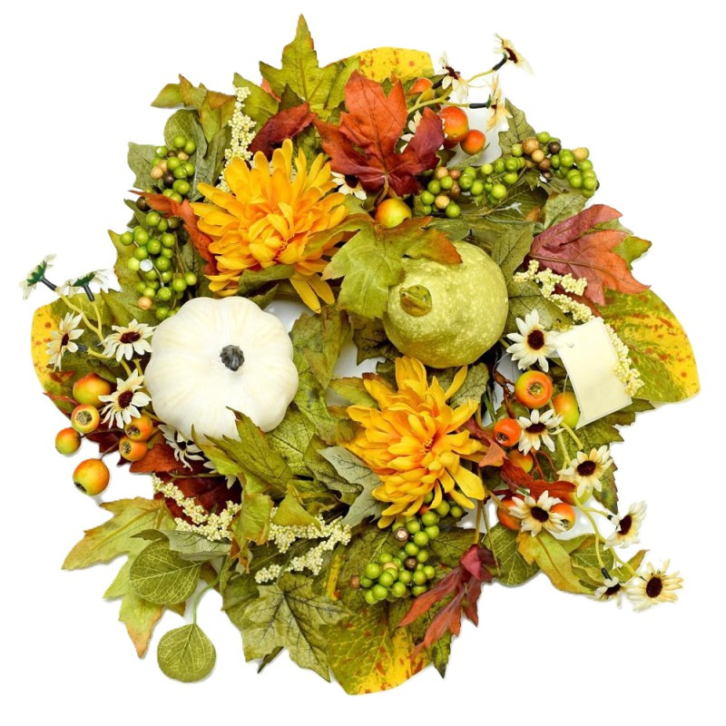 Jesenný veniec s tekvicami Ø 35 cm – jesenná dekorácia na dvere, stôl alebo stenu