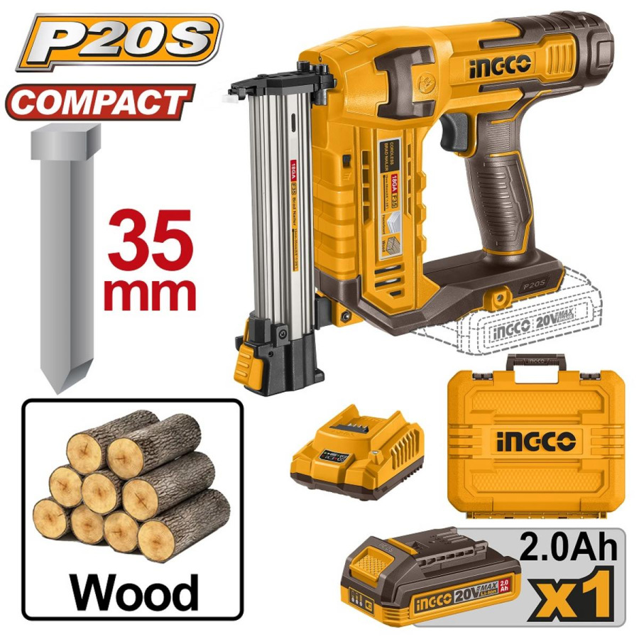 AKU Klincovačka INGCO CBNLI3508 20V P20S STARTER KIT – Batéria a Nabíjačka v Balení