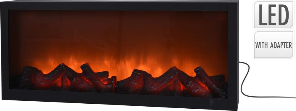 LED dekoratívny krb 57 × 25 × 10 cm / efekt plameňa / čierny / s adaptérom