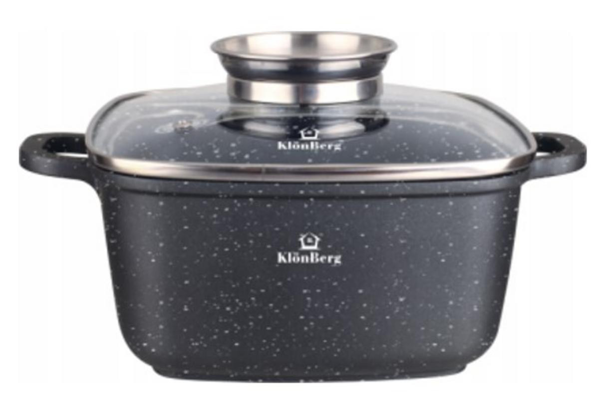 Hliníkový hranatý hrniec 6,5 l s keramicko-mramorovým povrchom + pokrievka (28×28×10,5 cm)