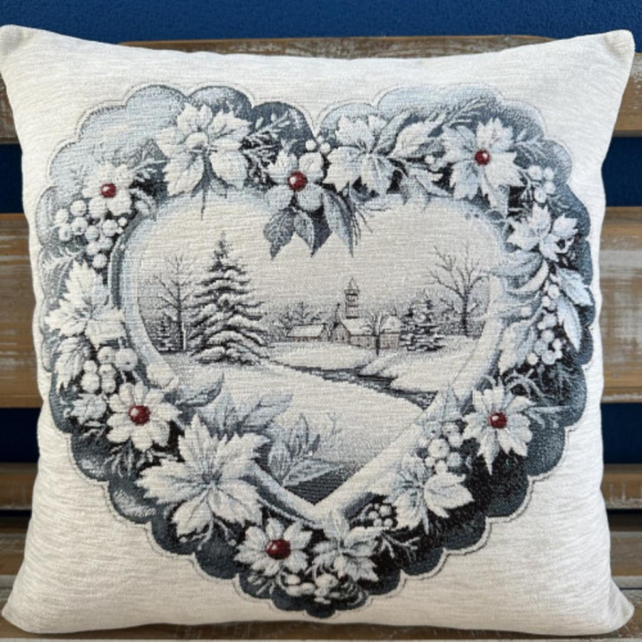 Obliečka na vankúš Vianoce SRDCE 42 × 42 cm / gobelínová