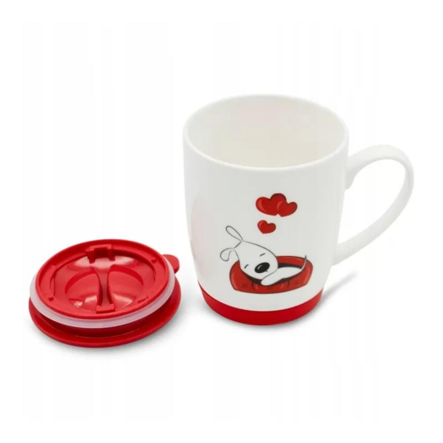 Hrnček porcelánový s uzáverom 350ml, valentínsky dekor