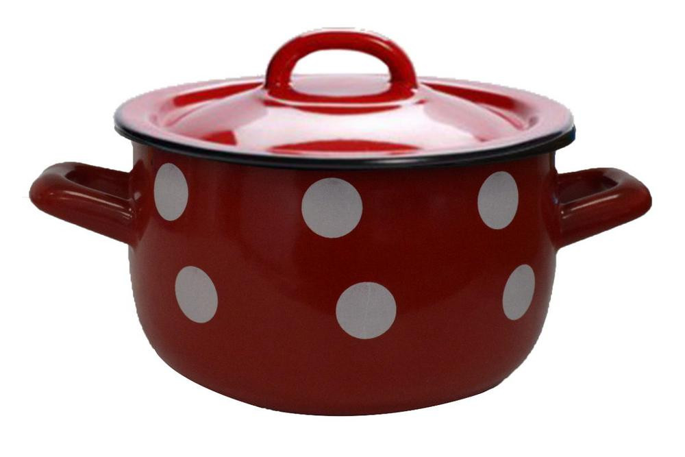 Hrniec smalt + pokr. 22cm/4,7L červený, dekor Bodky KLC