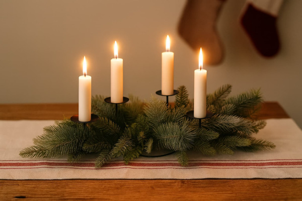 Adventný svietnik prírodný 81×25×23 cm – 4 sviečky, čečina + kov 1