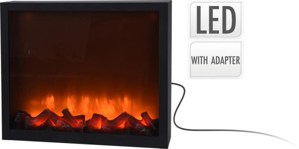 LED dekoratívny krb 41 × 25 × 10 cm / efekt plameňa / čierny / s adaptérom