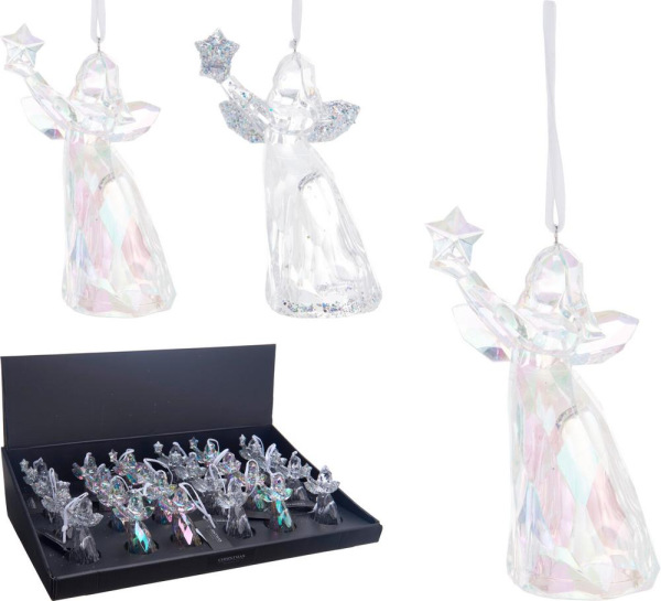 Ozdoba závesná anjel 11 cm plast transparent mix