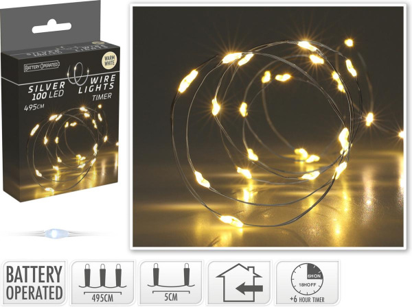 Svetlo vianočné 100 LED teplé biele, s časovačom, baterky, vnútorné /64309714