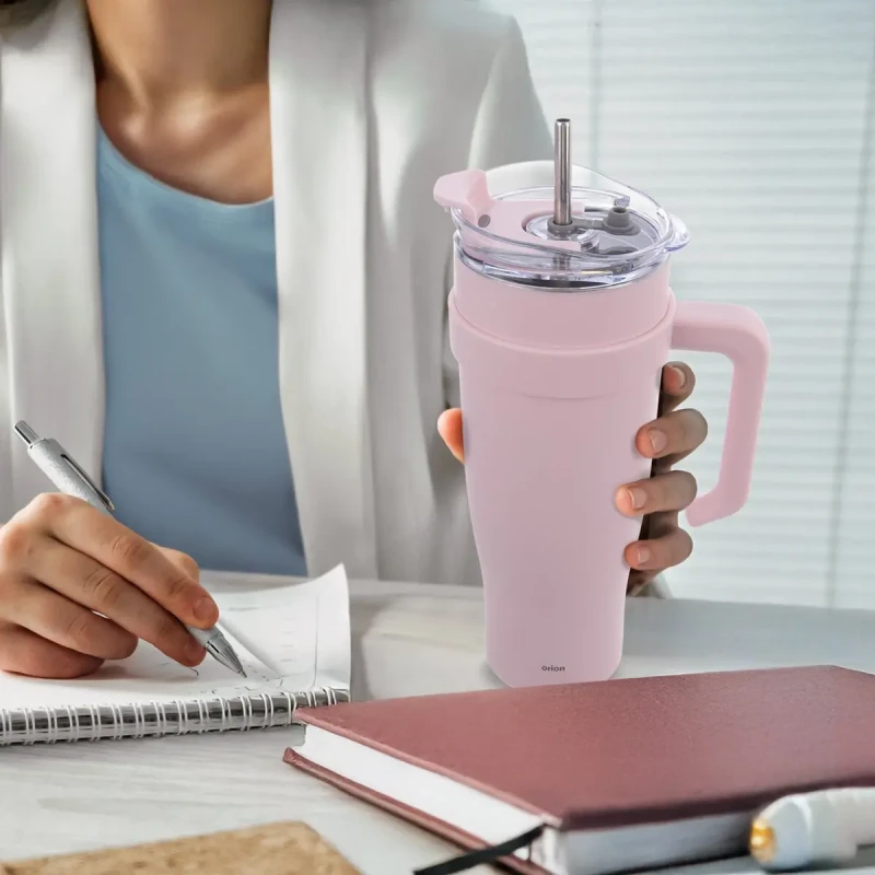 Hrnček TERMO pohár nerez/UH+slamka 1,2 l ružová 4