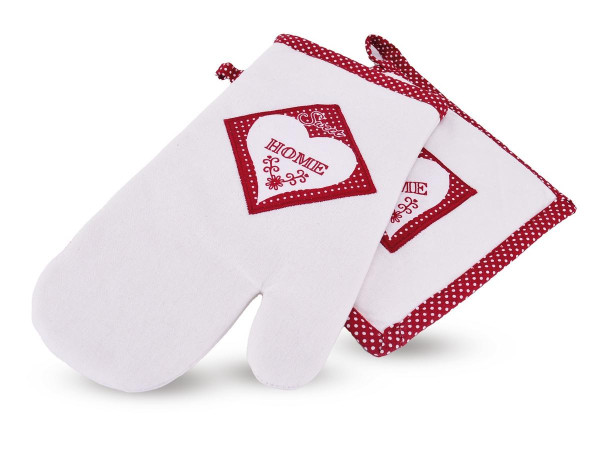 Chňapka a podložka kuchynská, HOME červená