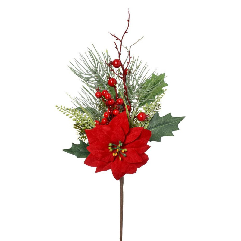Ozdoba zapichovacia konárik+vianočná ruža+zeleň 48cm
