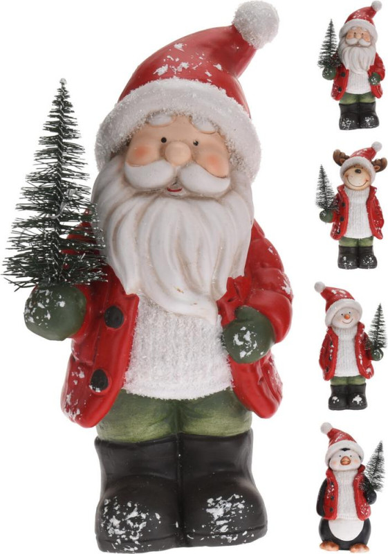 Postavička Santa/snehuliak/sob/tučniak 13x8x24 cm keramika mix