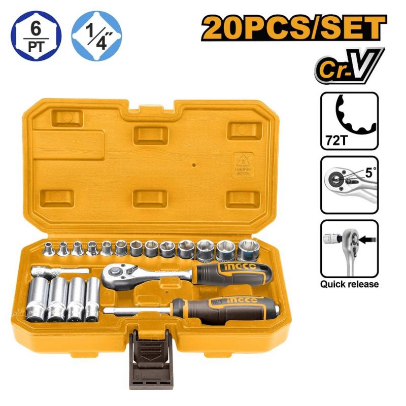 Gola sada 20ks 1/4" v kufriku INGCO Industrial