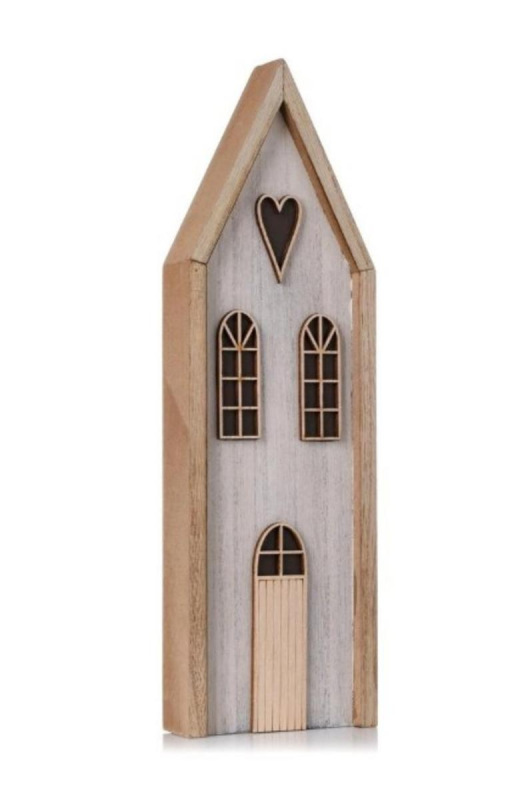 Dekorácia domček 29,5 cm drevo prírodná