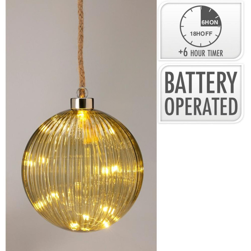 Ozdoba závesná guľa LED 14 cm s časovačom, batérie zelená