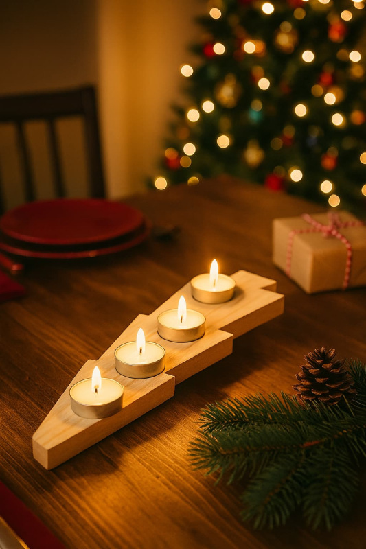 Svietnik adventný na čajovú sviečku 34x10,5x2 cm drevo 1