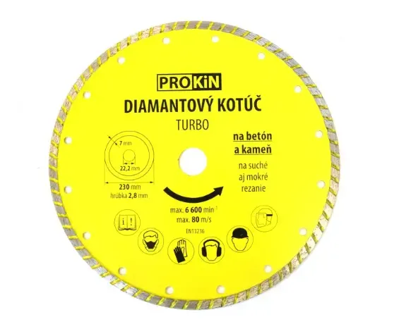 Kotúč diamantový, priemer 230x22,23mm, TURBO PROKIN