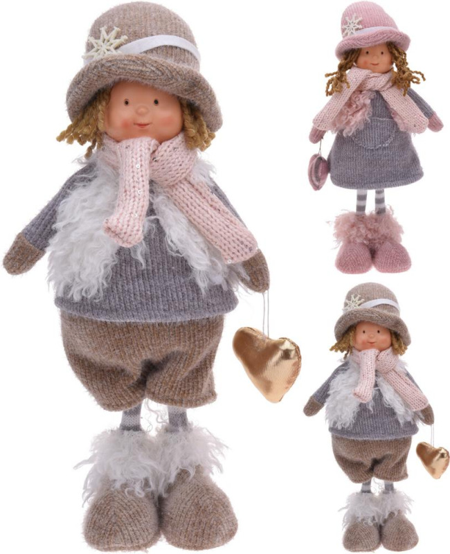 Postavička chlapec/dievča 16x10x36 cm polystone/plyš/textil mix