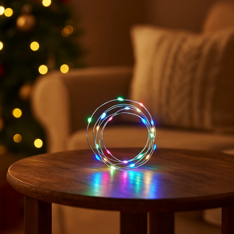 Vianočná LED reťaz 40 LED – farebná, strieborný drôt, batérie, časovač 1