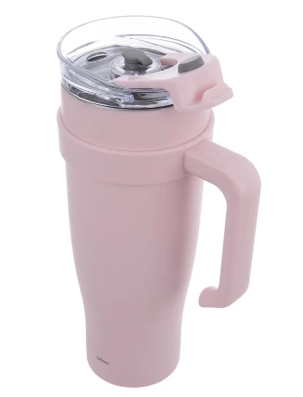 Hrnček TERMO pohár nerez/UH+slamka 1,2 l ružová