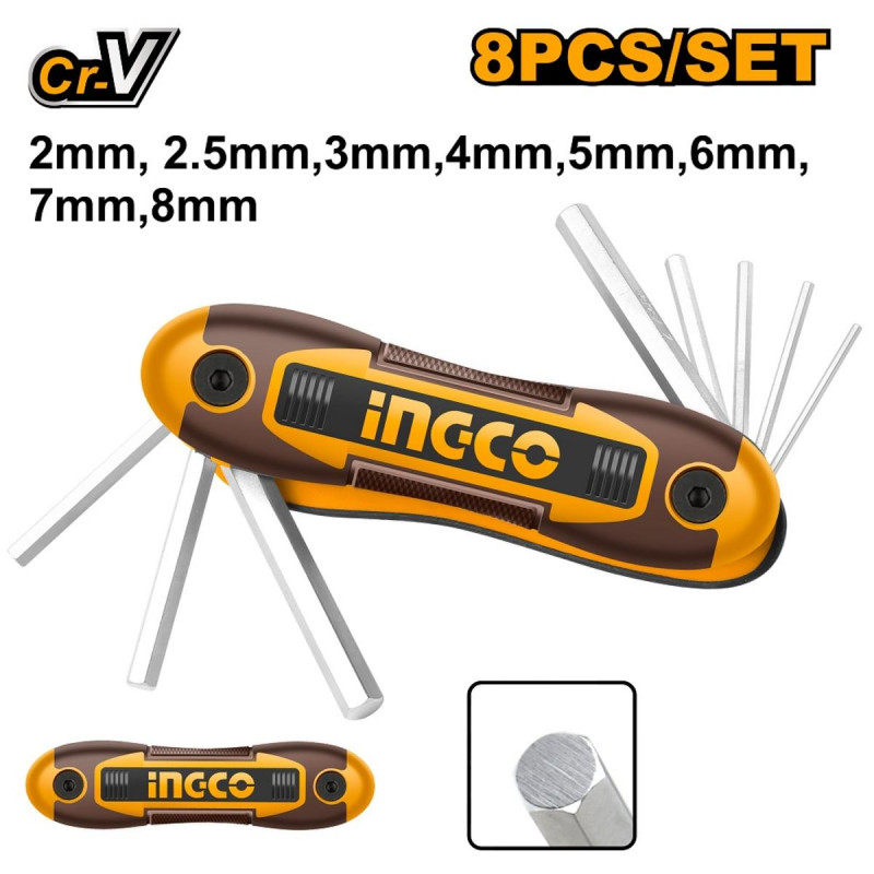 Kľuč imbus vreckový CrV 2-8mm INGCO Industrial