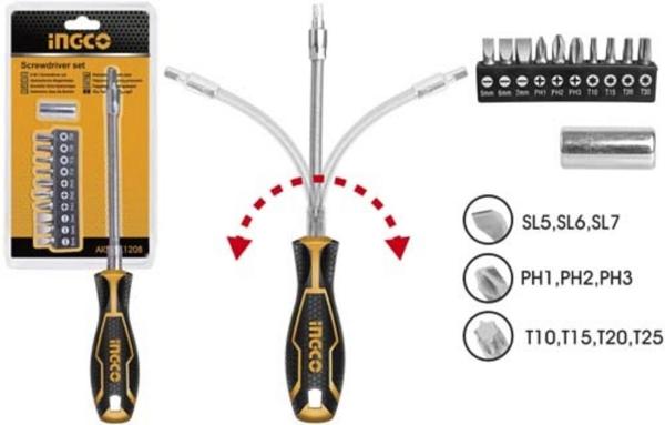 Skrutkovač FLEXI + bity sada 12ks INGCO Industrial KLC