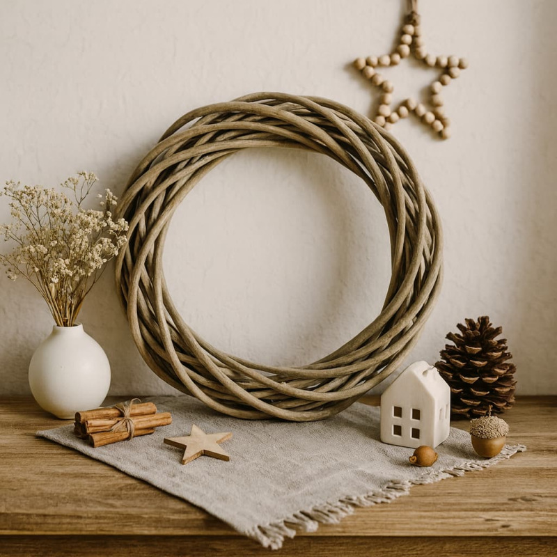 Prútený veniec 30 × 7 cm šedý – dekoračný veniec na aranžovanie 1