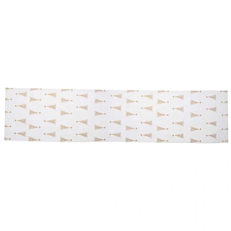 Behúň na stôl STROMČEK 130 × 32 cm / biely so zlatým motívom / bavlna 3