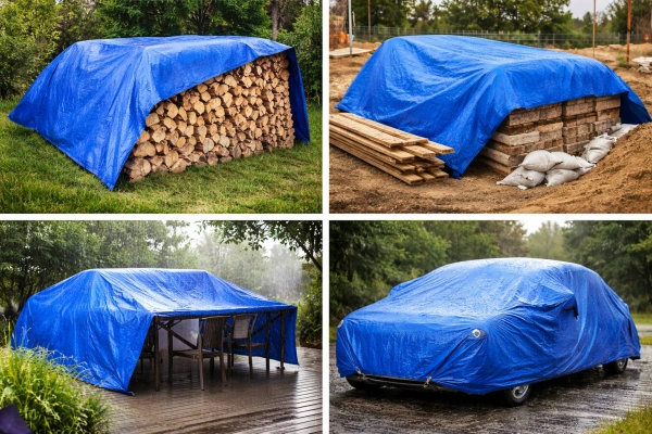 Plachta krycia 2 × 5 m 140 g PE GARDENKUS nepremokavá s okami modrá strieborná 1