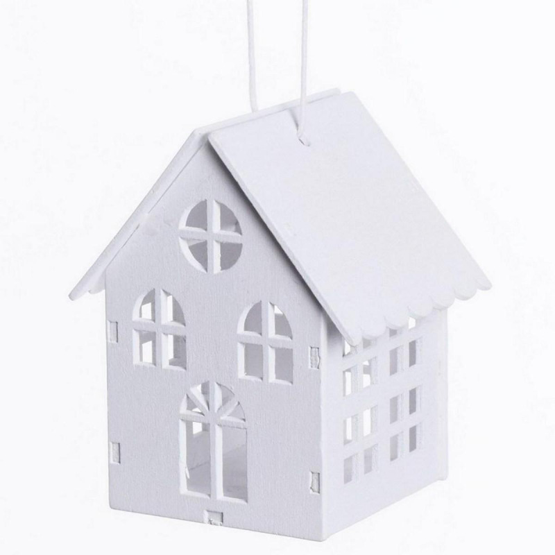 Ozdoba závesná domček 6,5x5,5x8 cm drevo biela