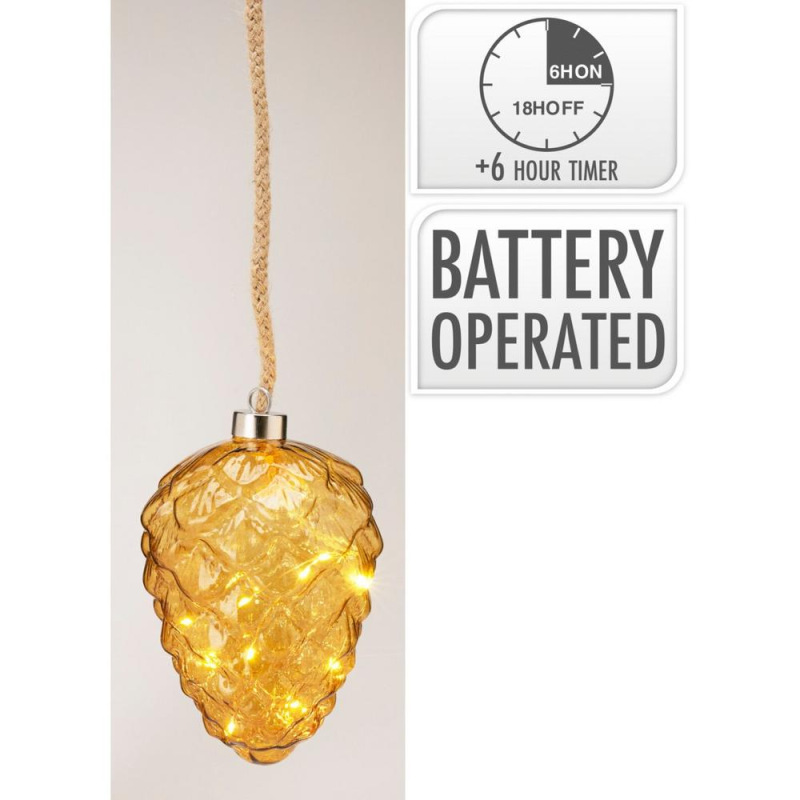 Ozdoba závesná šiška LED 16 cm s časovačom,batérie hnedá