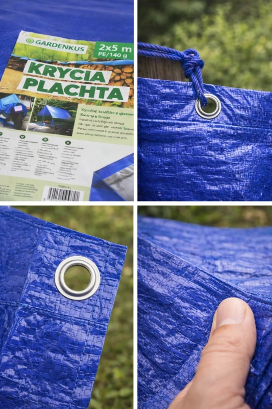 Plachta krycia 2 × 5 m 140 g PE GARDENKUS nepremokavá s okami modrá strieborná 2