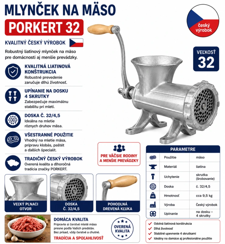 Mlynček na mäso PORKERT č.32 liatinový český 1