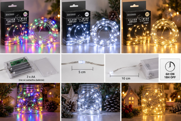 Vianočná svetelná reťaz 100 LED / teplá biela / časovač / na batérie 1