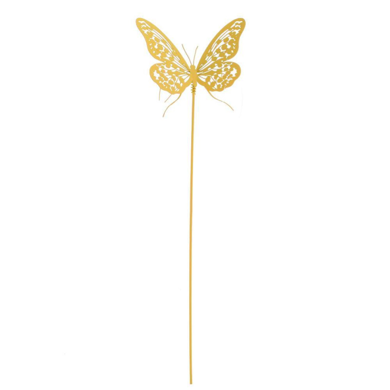 Ozdoba zapichovacia motýľ 11x8,5 cm plech žltý