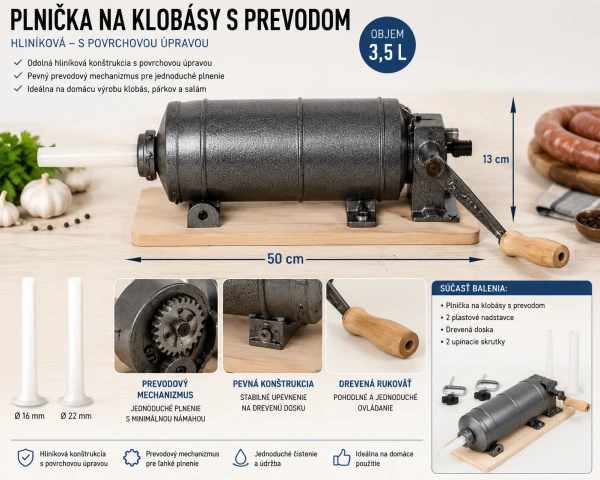 Plnička na klobásy a jaternice 3,5 l | Ležatá plnička s prevodom 1