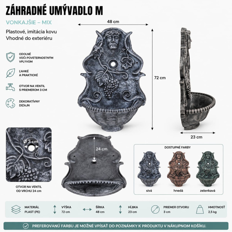 Záhradné umývadlo KLC M 72 × 48 cm – plastové, imitácia kovu 1