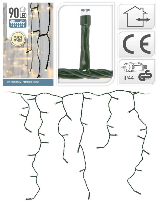 Svetlo vianočné cencúle 90 LED teplé biele, 3 m, vonkajšie/vnútorné