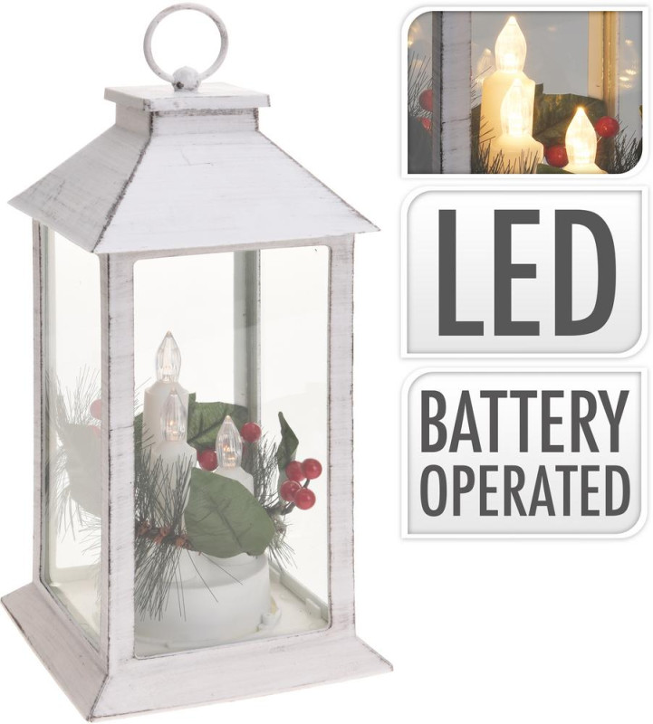 Lampáš svietnik s LED sviečkami 14x14x29 cm plast/sklo biely