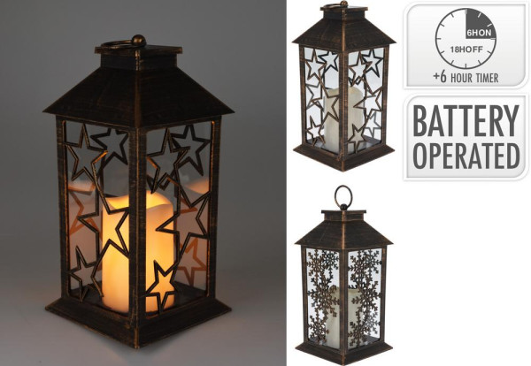 Lampáš svietnik s LED sviečkou 14x14x28 cm plast/sklo čierny mix